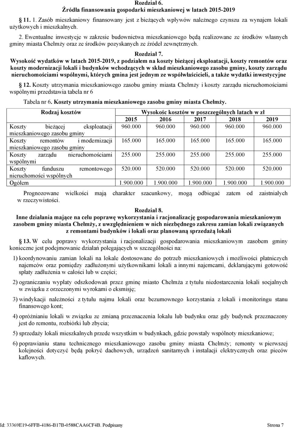 Wysokość wydatków w latach 2015-2019, z podziałem na koszty bieżącej eksploatacji, koszty remontów oraz koszty modernizacji lokali i budynków wchodzących w skład mieszkaniowego zasobu gminy, koszty