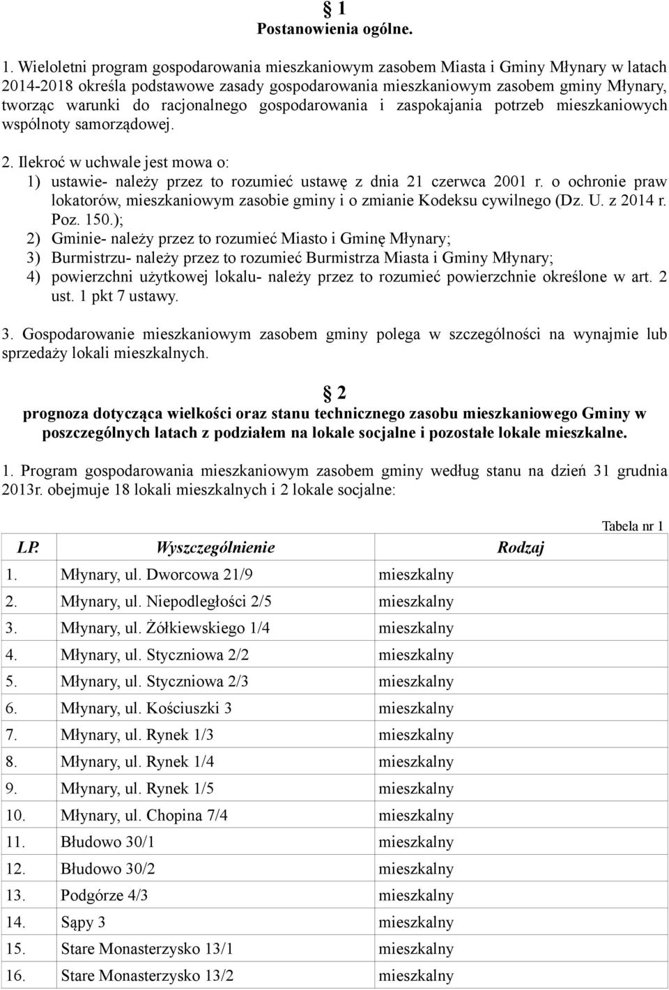 racjonalnego gospodarowania i zaspokajania potrzeb mieszkaniowych wspólnoty samorządowej. 2. Ilekroć w uchwale jest mowa o: 1) ustawie- należy przez to rozumieć ustawę z dnia 21 czerwca 2001 r.