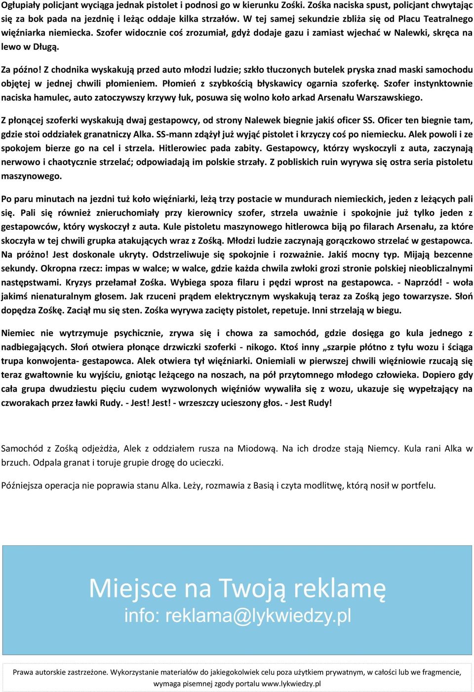 Z chodnika wyskakują przed auto młodzi ludzie; szkło tłuczonych butelek pryska znad maski samochodu objętej w jednej chwili płomieniem. Płomieo z szybkością błyskawicy ogarnia szoferkę.