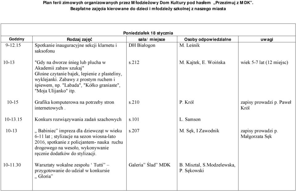 Zabawy z prostym ruchem i śpiewem, np. "Labada", "Kółko graniaste", "Moja Ulijanko" itp. s.212 M. Kajtek, E. Woińska wiek 5-7 lat (12 miejsc) Grafika komputerowa na potrzeby stron internetowych. s.210 P.
