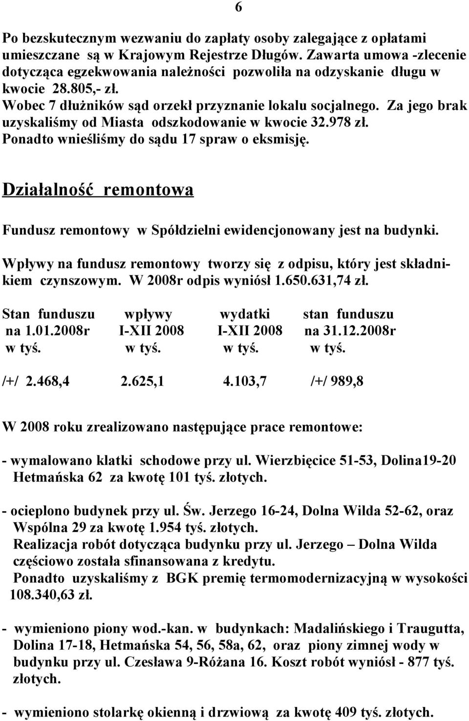 Za jego brak uzyskaliśmy od Miasta odszkodowanie w kwocie 32.978 zł. Ponadto wnieśliśmy do sądu 17 spraw o eksmisję.