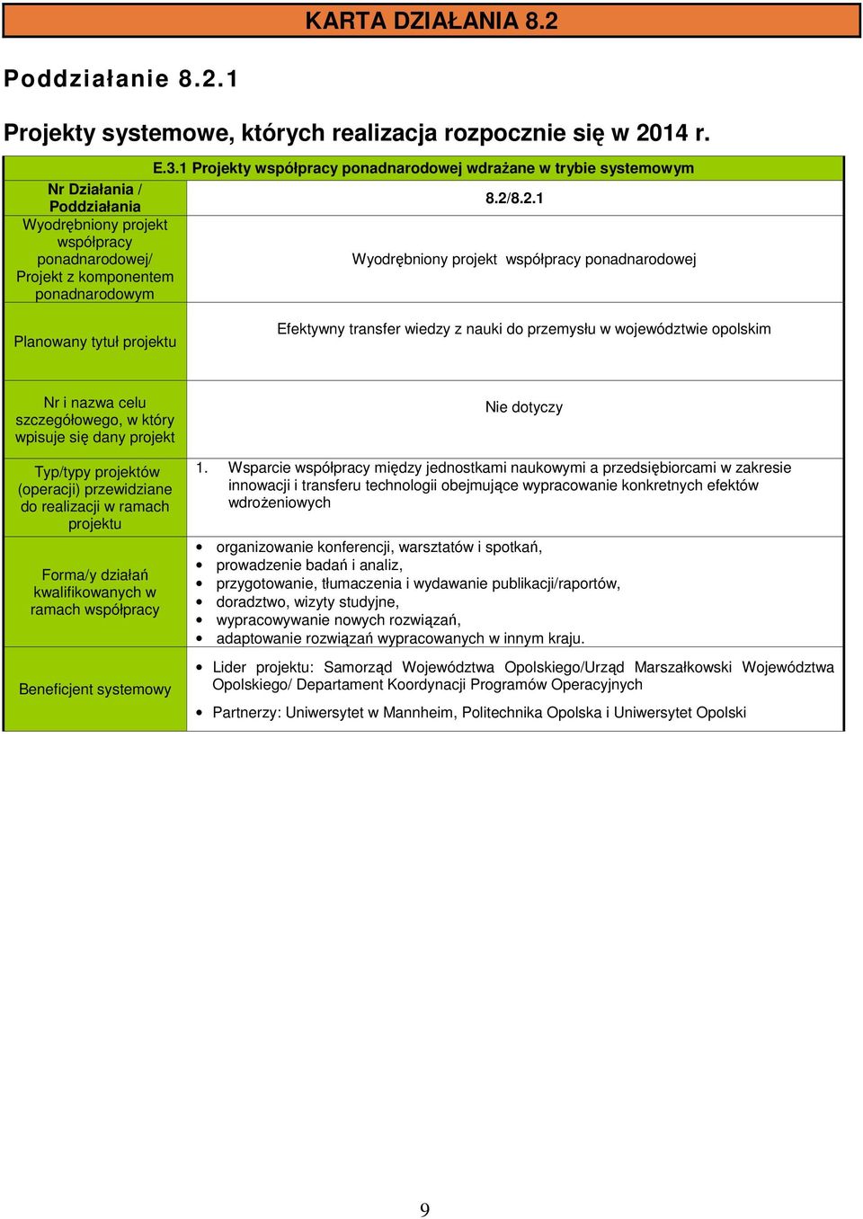 Projekty systemowe, których realizacja rozpocznie się w 20