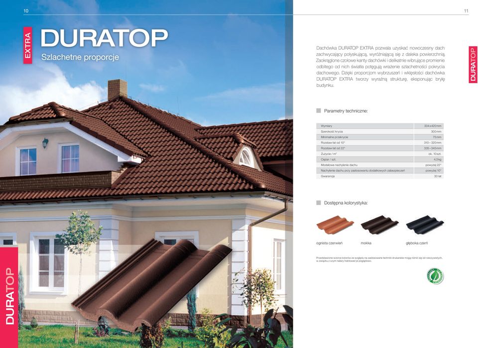 Dzięki proporcjom wybrzuszeń i wklęsłości dachówka DURATOP EXTRA tworzy wyraźną strukturę, eksponując bryłę budynku.