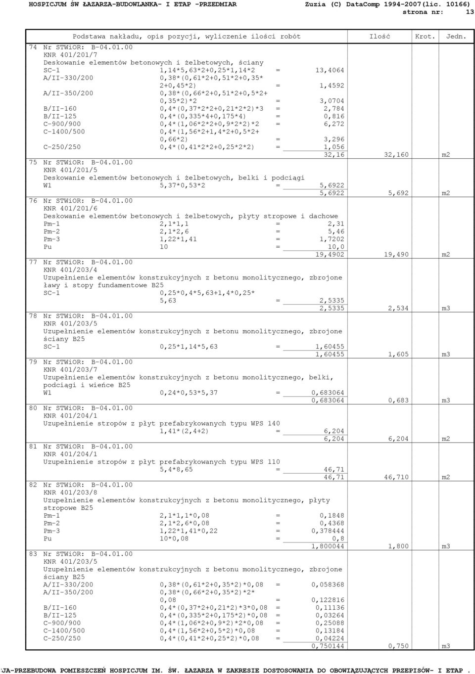 0,38*(0,66*2+0,51*2+0,5*2+ 0,35*2)*2 = 3,0704 B/II-160 0,4*(0,37*2*2+0,21*2*2)*3 = 2,784 B/II-125 0,4*(0,335*4+0,175*4) = 0,816 C-900/900 0,4*(1,06*2*2+0,9*2*2)*2 = 6,272 C-1400/500