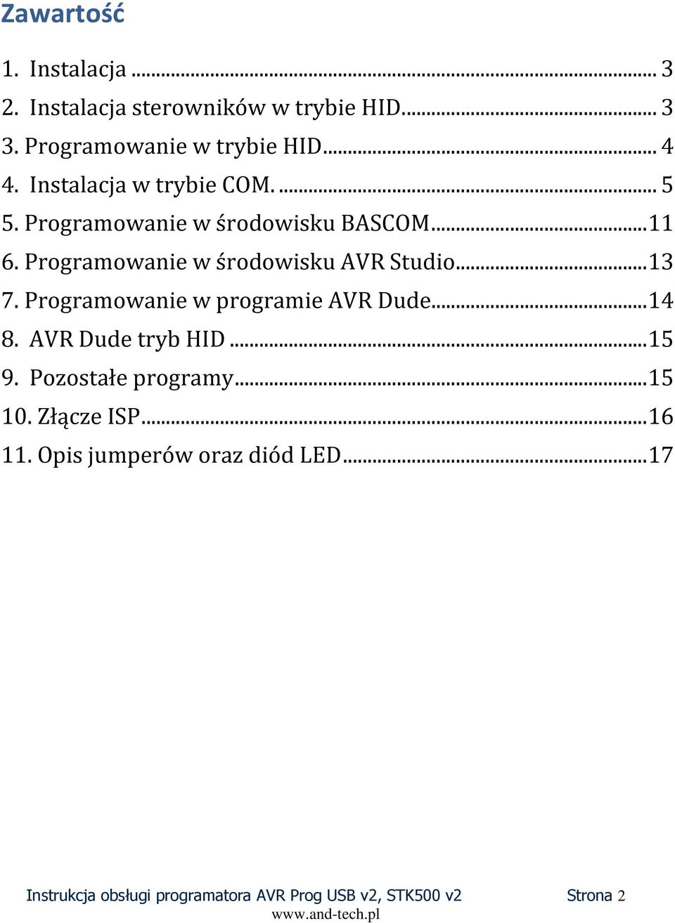 .. 13 7. Programowanie w programie AVR Dude... 14 8. AVR Dude tryb HID... 15 9. Pozostałe programy... 15 10.