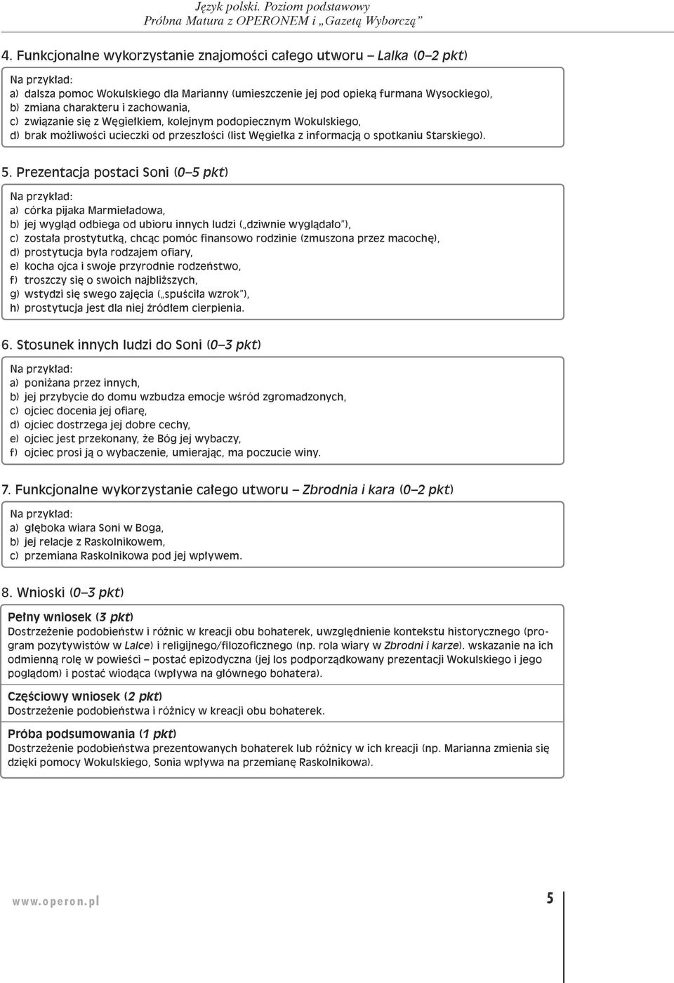 KRYTERIA OCENIANIA ODPOWIEDZI Próbna Matura z OPERONEM. Język polski Poziom  podstawowy - PDF Darmowe pobieranie