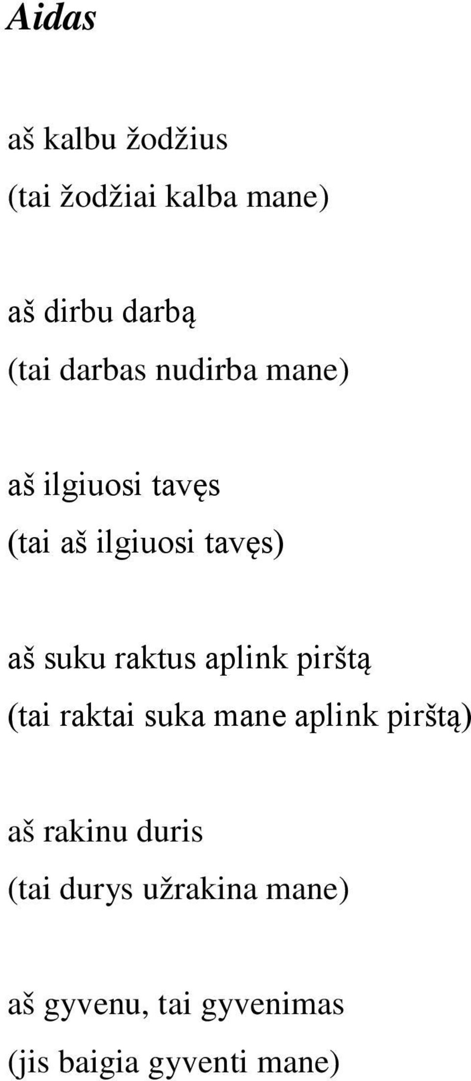 raktus aplink pirštą (tai raktai suka mane aplink pirštą) aš rakinu