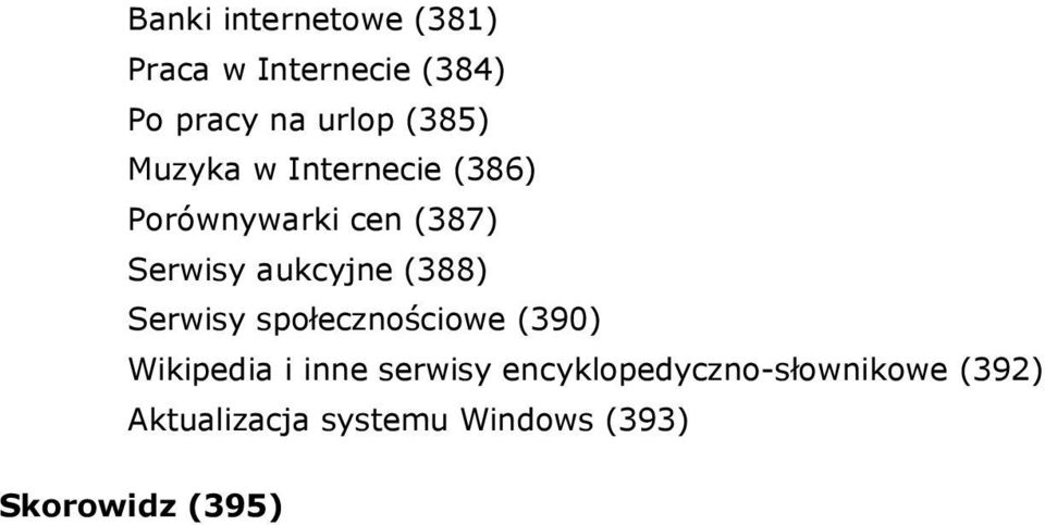 aukcyjne (388) Serwisy społecznościowe (390) Wikipedia i inne serwisy