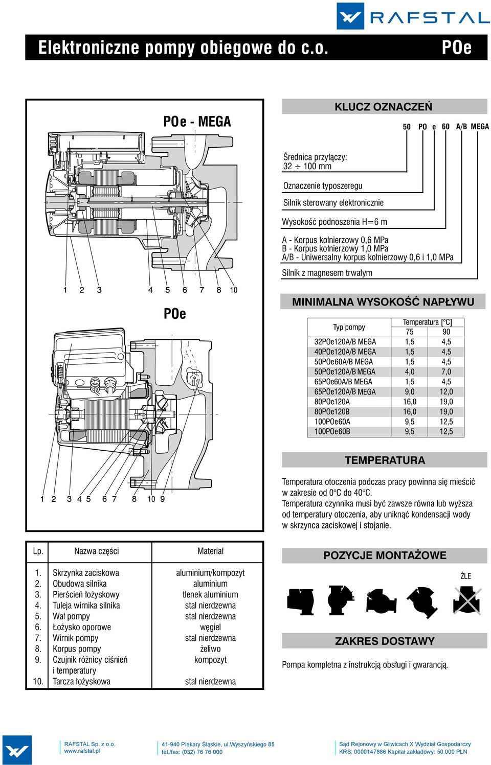 py obiegowe do c.o. POe KLUCZ OZNACZEŃ 5 0 PO e 60 A/B MEGA Średnica przyłączy: 32 100 mm Oznaczenie typoszeregu Silnik sterowany elektronicznie Wysokość podnoszenia H=6 m A - Korpus kołnierzowy 0,6