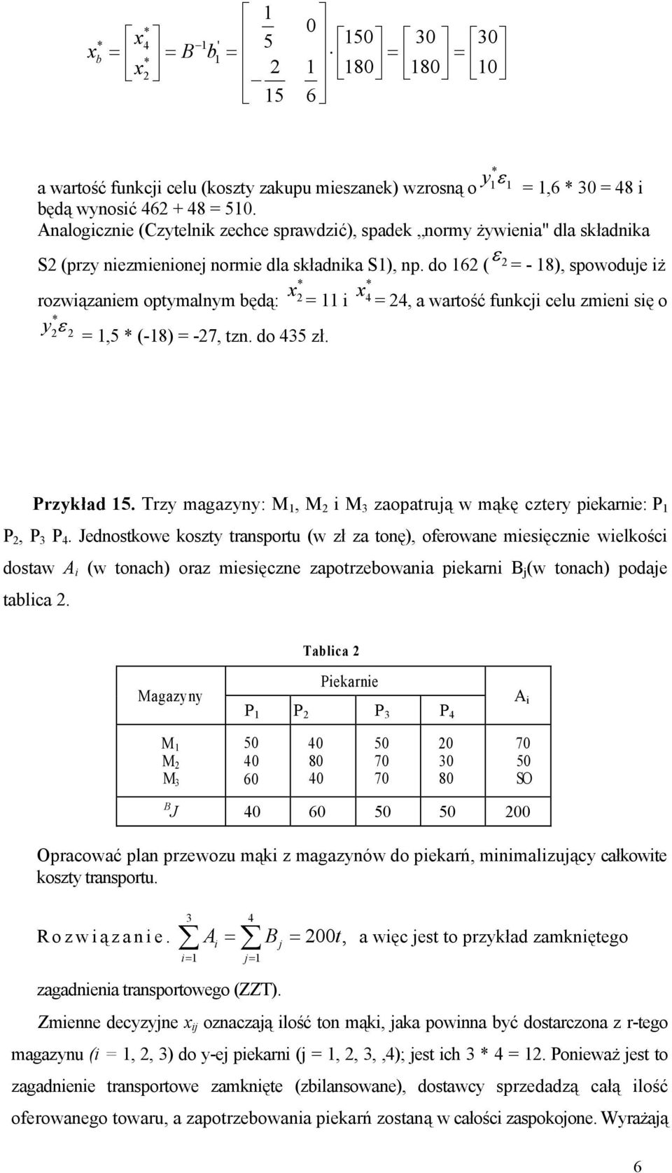 do 6 ( = - 8), spowoduje iż x rozwiązaniem optymalnym będą: x = i =, a wartość funkcji celu zmieni się o yε =,5 (-8) = -7, tzn. do 5 zł. Przykład 5.