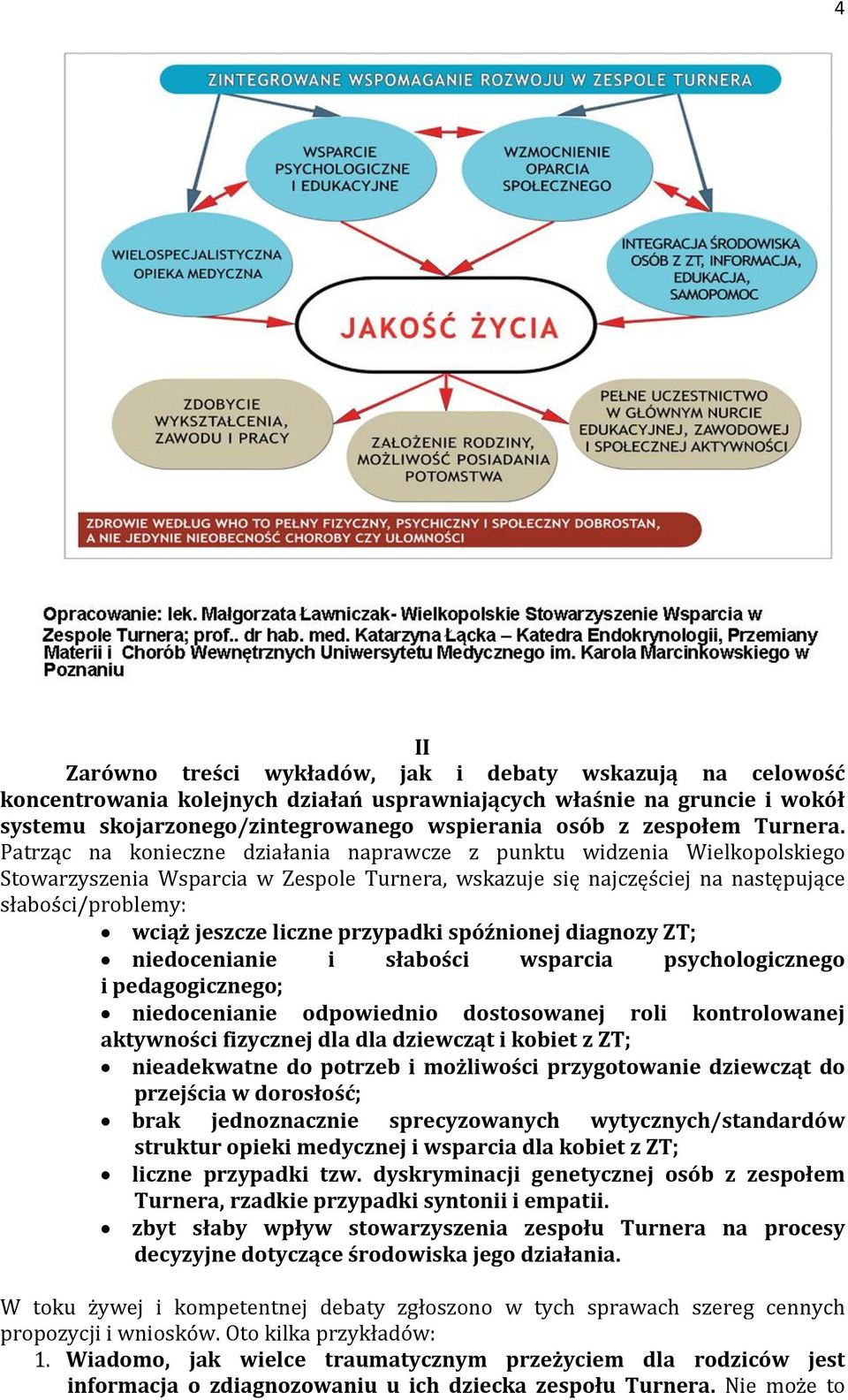 Patrząc na konieczne działania naprawcze z punktu widzenia Wielkopolskiego Stowarzyszenia Wsparcia w Zespole Turnera, wskazuje się najczęściej na następujące słabości/problemy: wciąż jeszcze liczne