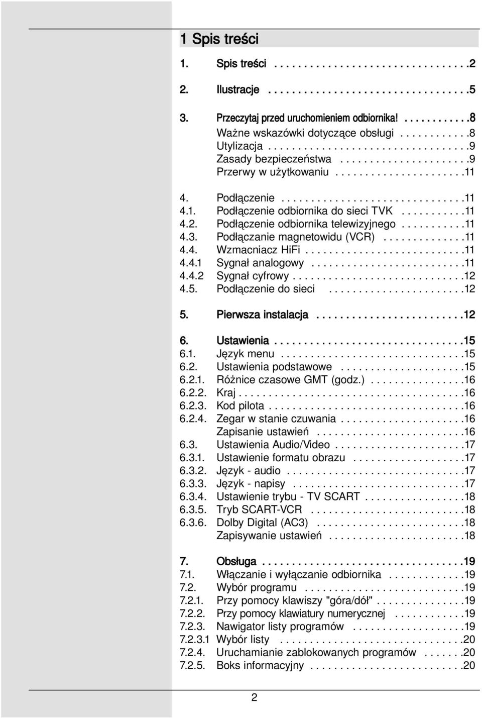 ..........11 4.2. Podłączenie odbiornika telewizyjnego...........11 4.3. Podłączanie magnetowidu (VCR)..............11 4.4. Wzmacniacz HiFi...........................11 4.4.1 Sygnał analogowy..........................11 4.4.2 Sygnał cyfrowy.