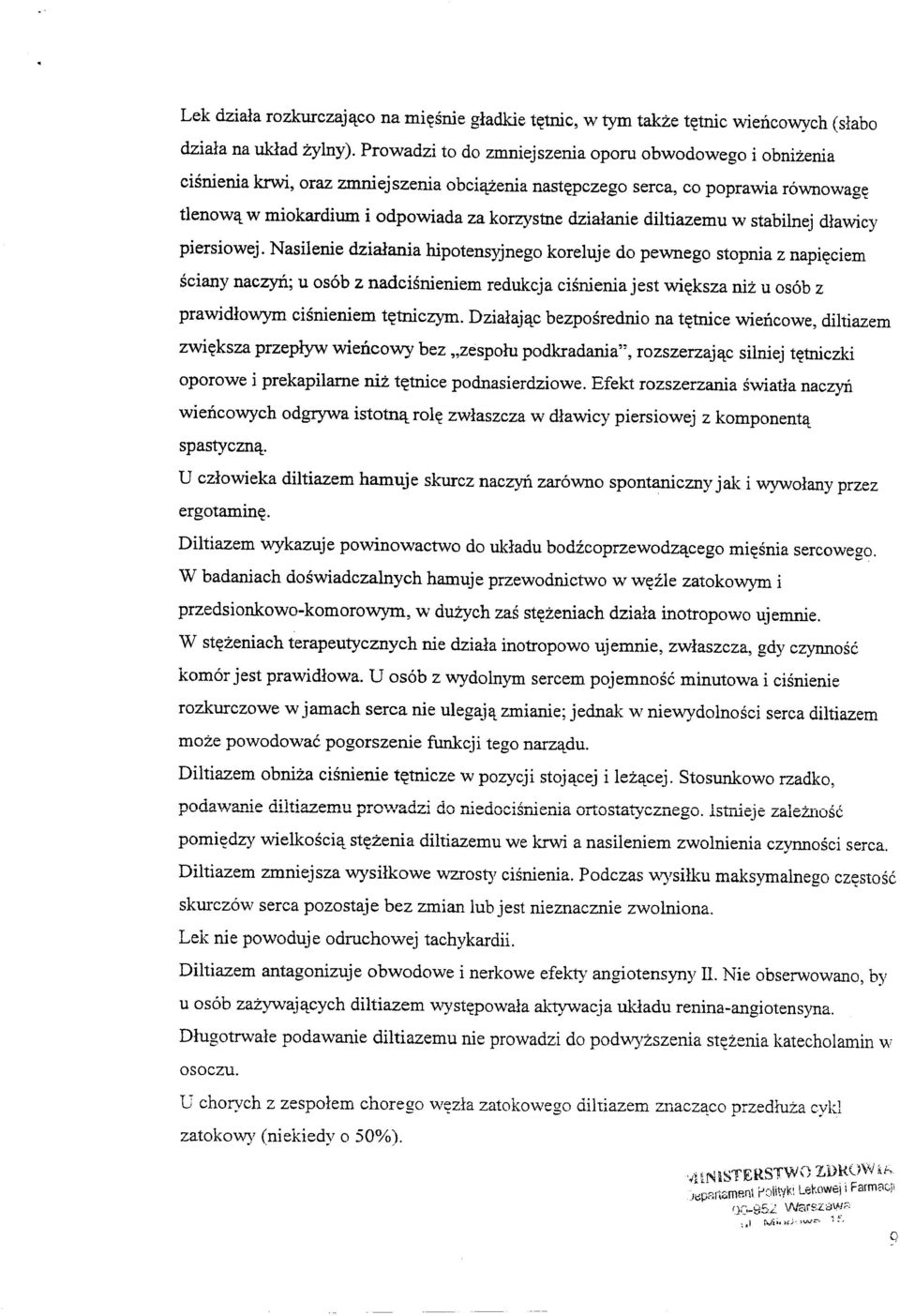 dzialanie diltiazemu w stabilnej dlawicy piersiowej.
