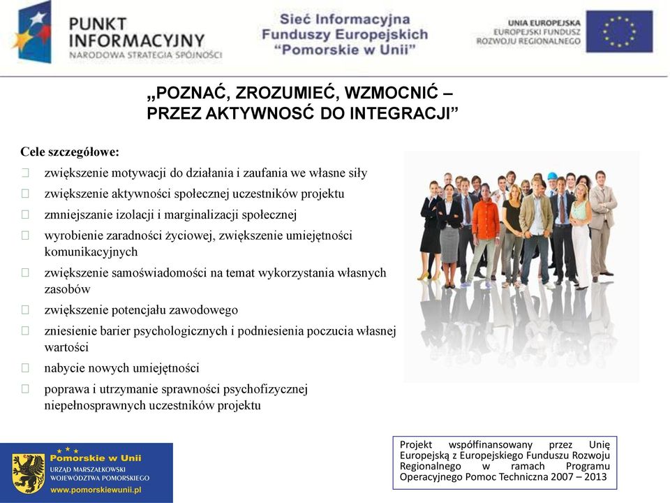 wykorzystania własnych zasobów zwiększenie potencjału zawodowego zniesienie barier psychologicznych i podniesienia poczucia własnej wartości nabycie