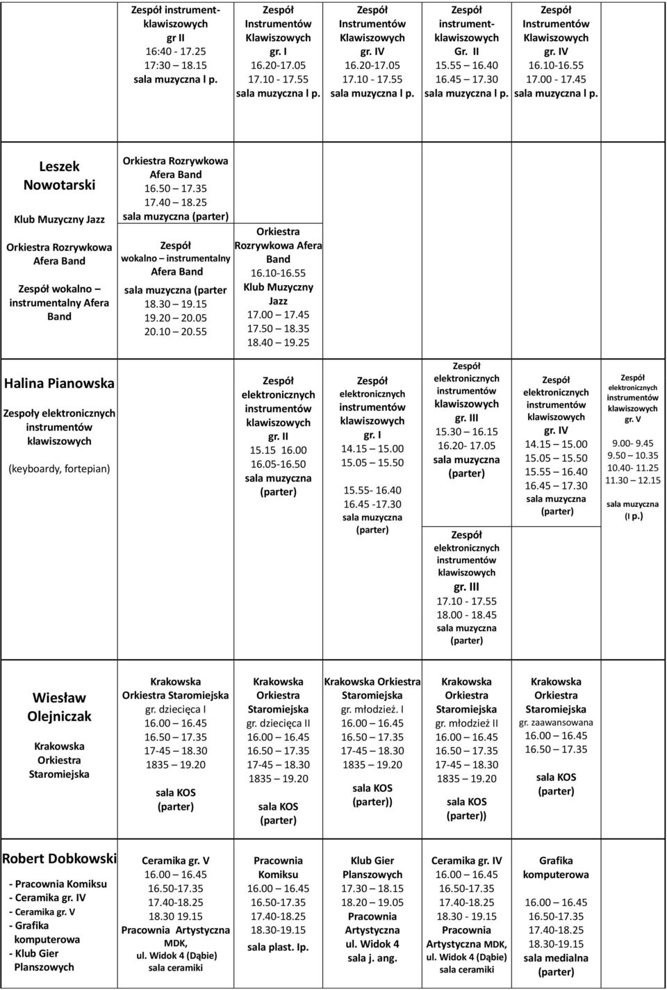 55 Rozrywkowa Afera Band 16.10-16.55 Klub Muzyczny Jazz 17.00 17.45 17.50 18.35 18.40 19.25 Halina Pianowska Zespoły (keyboardy, fortepian) I 15.15 16.00 16.05-16.50 14.15 15.00 15.05 15.50 15.55-16.