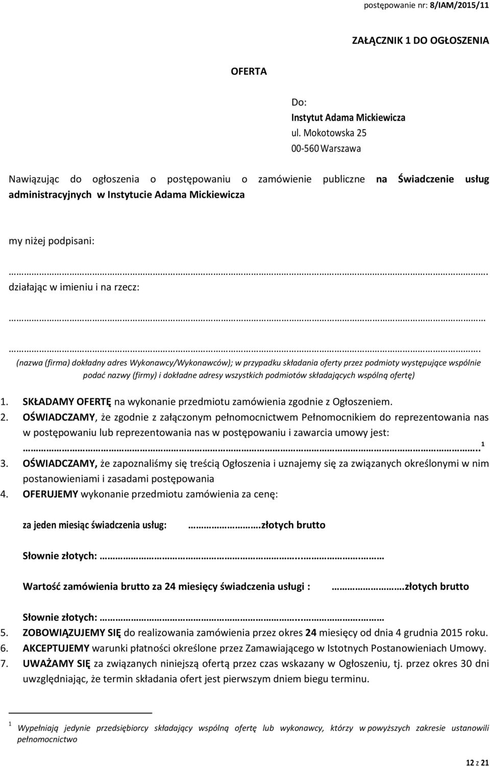 działając w imieniu i na rzecz:.