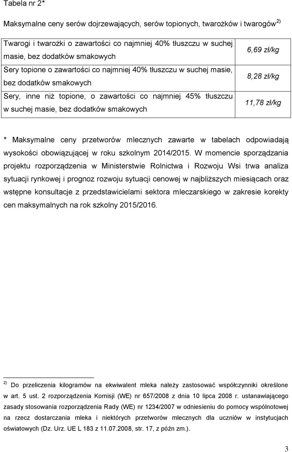 8,28 zł/kg 11,78 zł/kg * Maksymalne ceny przetworów mlecznych zawarte w tabelach odpowiadają wysokości obowiązującej w roku szkolnym 2014/2015.