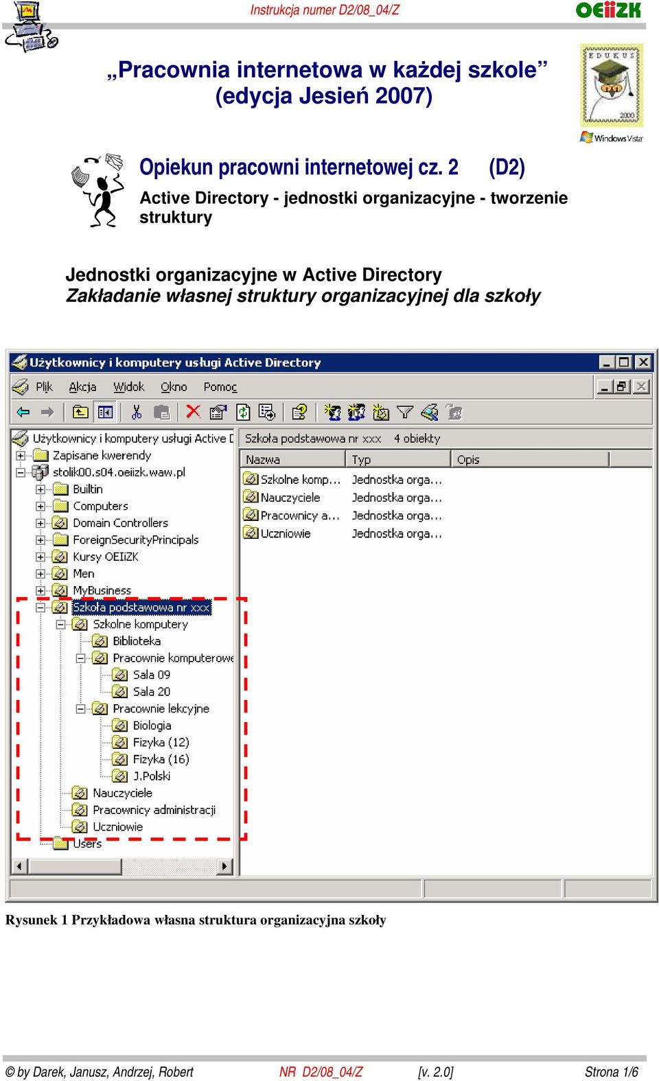 2 (D2) Active Directory - jednostki organizacyjne - tworzenie struktury Jednostki organizacyjne w Active