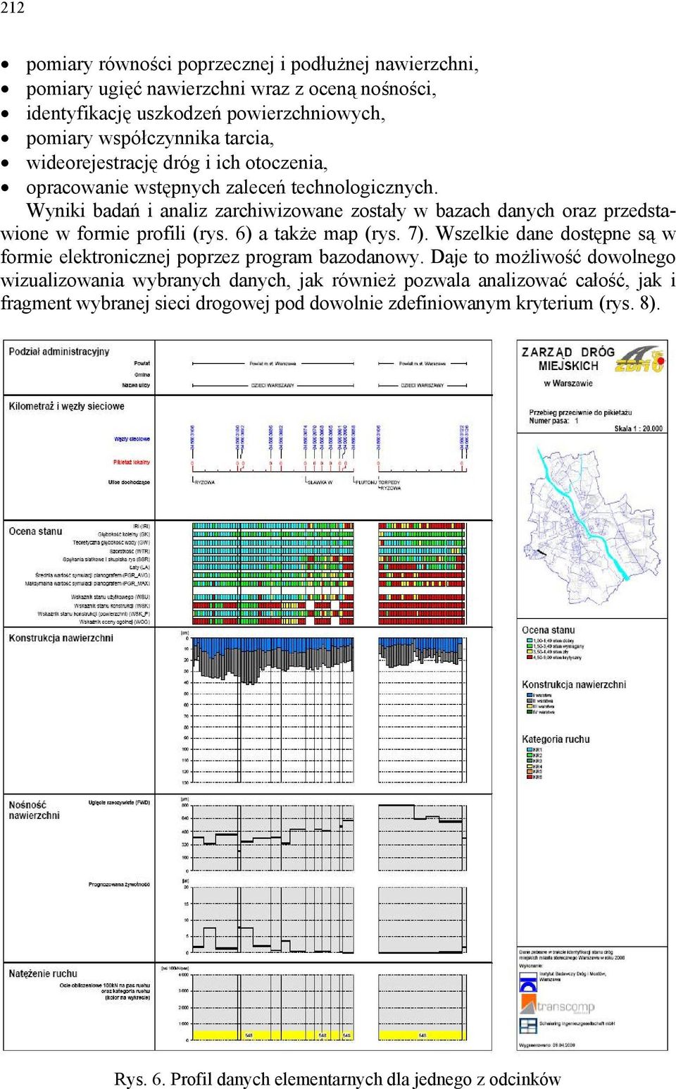Wyniki badań i analiz zarchiwizowane zostały w bazach danych oraz przedstawione w formie profili (rys. 6) a także map (rys. 7).