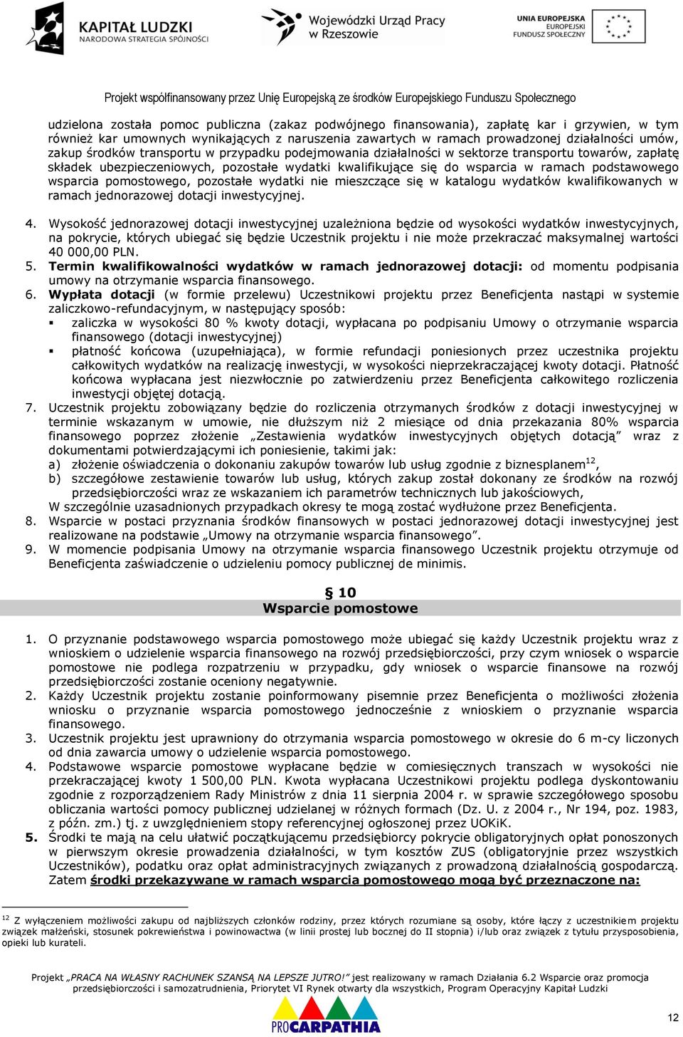 wsparcia pomostowego, pozostałe wydatki nie mieszczące się w katalogu wydatków kwalifikowanych w ramach jednorazowej dotacji inwestycyjnej. 4.
