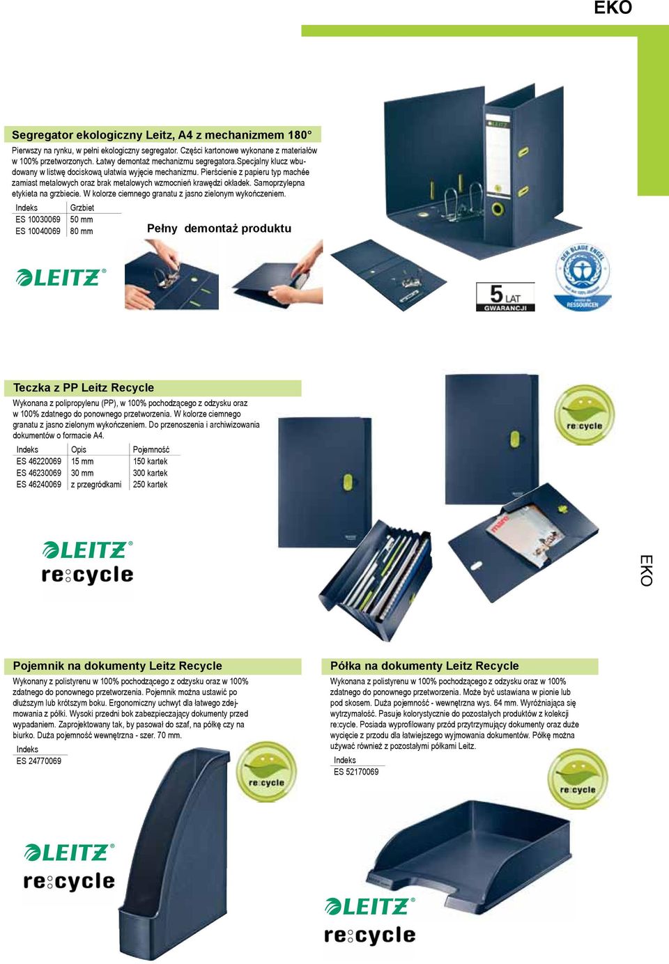 Pierścienie z papieru typ machée zamiast metalowych oraz brak metalowych wzmocnień krawędzi okładek. Samoprzylepna etykieta na grzbiecie. W kolorze ciemnego granatu z jasno zielonym wykończeniem.
