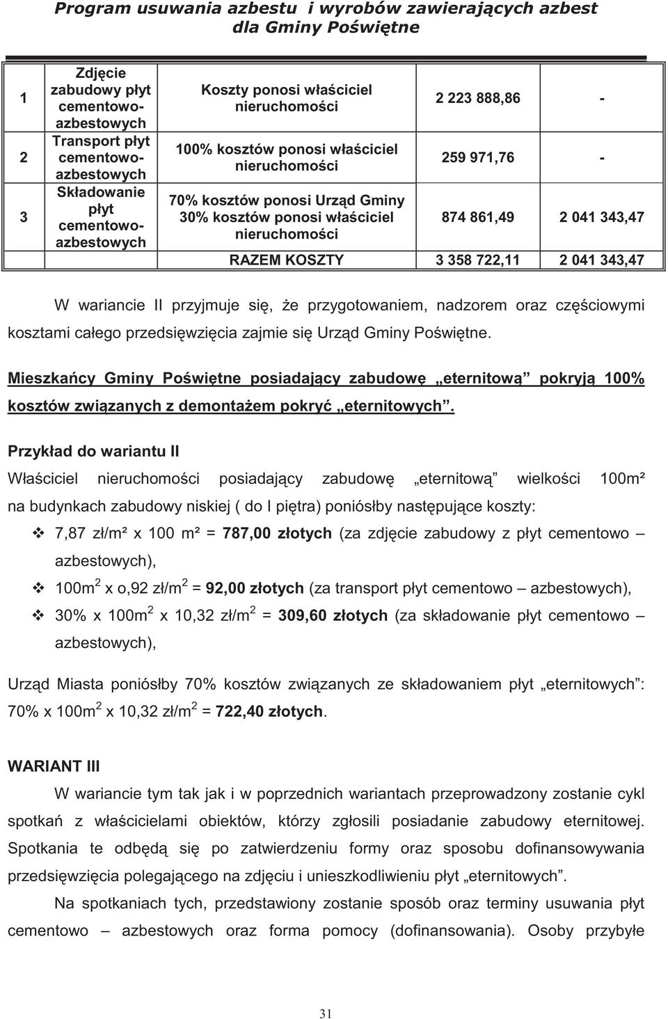 przyjmuje si, e przygotowaniem, nadzorem oraz czciowymi kosztami całego przedsi wzi cia zajmie si Urz d Gminy Po wi tne.