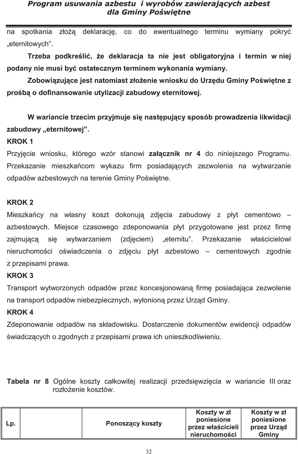 Zobowi zuj ce jest natomiast zło enie wniosku do Urz du Gminy Po wi tne z pro b o dofinansowanie utylizacji zabudowy eternitowej.