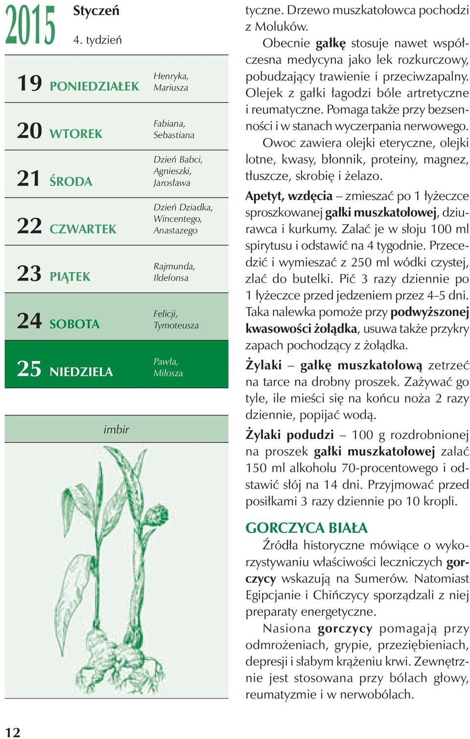 Anastazego Rajmunda, Ildefonsa Felicji, Tymoteusza Pawła, Miłosza tyczne. Drzewo muszkatołowca pochodzi z Moluków.