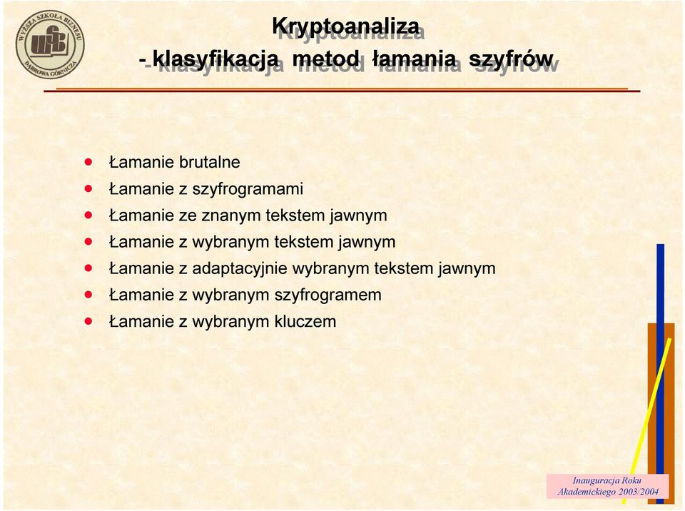 Łamanie z wybranym tekstem jawnym Łamanie z adaptacyjnie wybranym