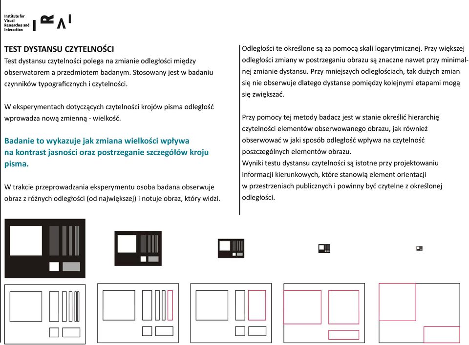 Badanie to wykazuje jak zmiana wielkości wpływa na kontrast jasności oraz postrzeganie szczegółów kroju pisma.
