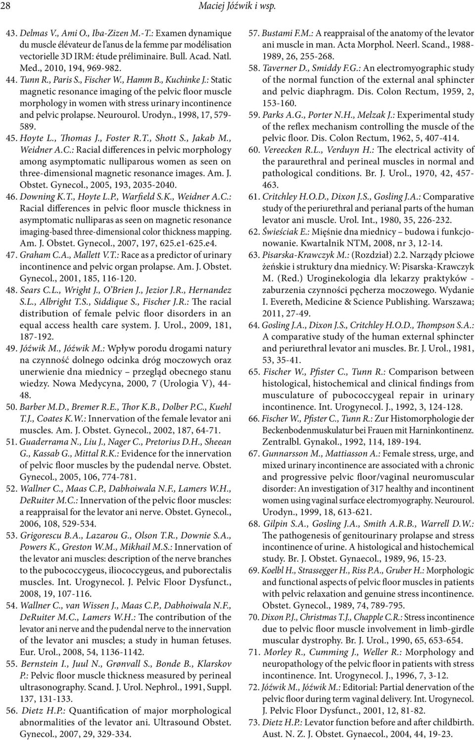 : Static magnetic resonance imaging of the pelvic floor morphology in women with stress urinary incontinence and pelvic prolapse. Neurourol. Urodyn., 1998, 17, 579-589. 45. Hoyte L., Thomas J.