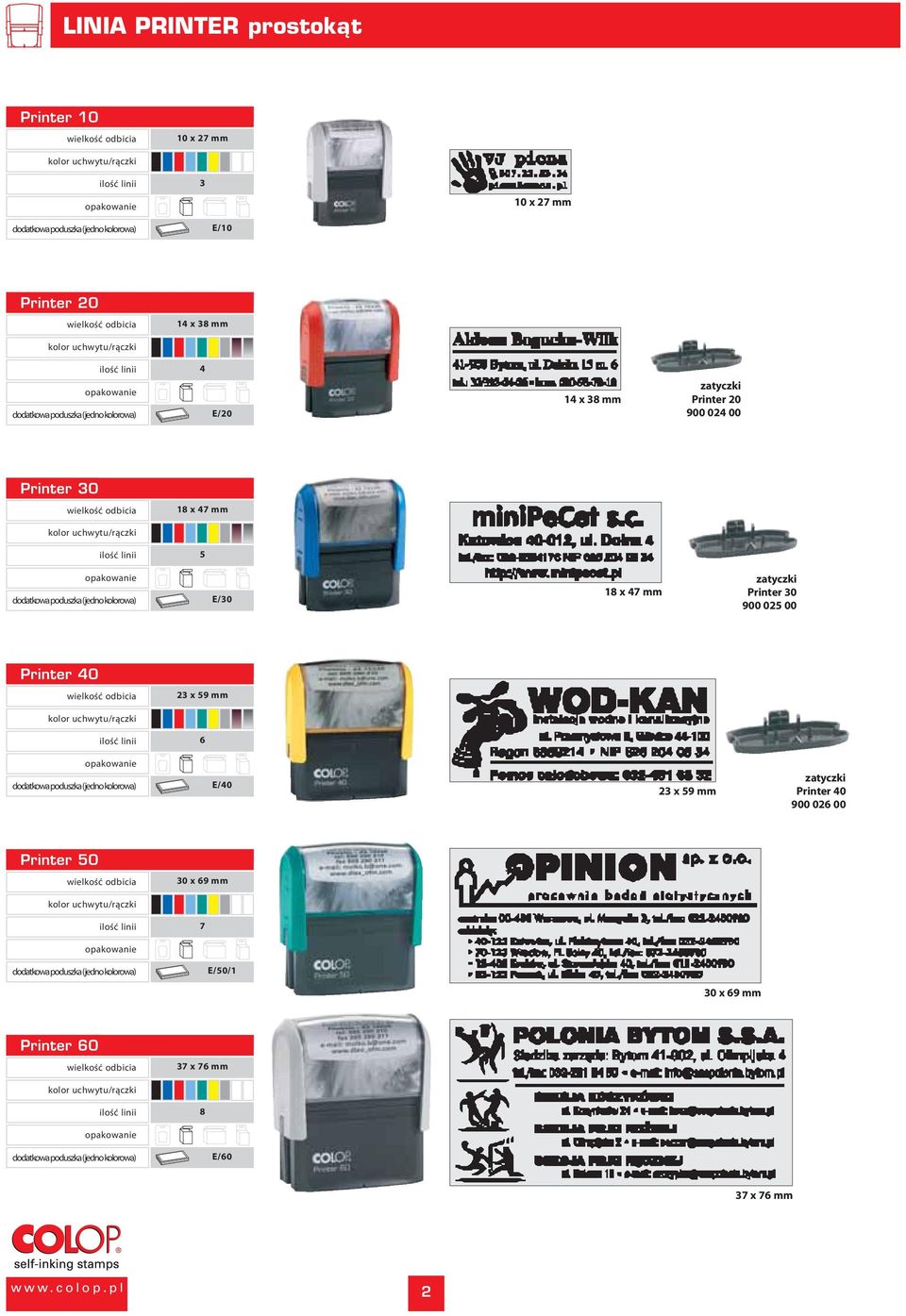 zatyczki Printer 30 900 025 00 Printer 40 23 x 59 mm 6 E/40 23 x 59 mm zatyczki Printer 40