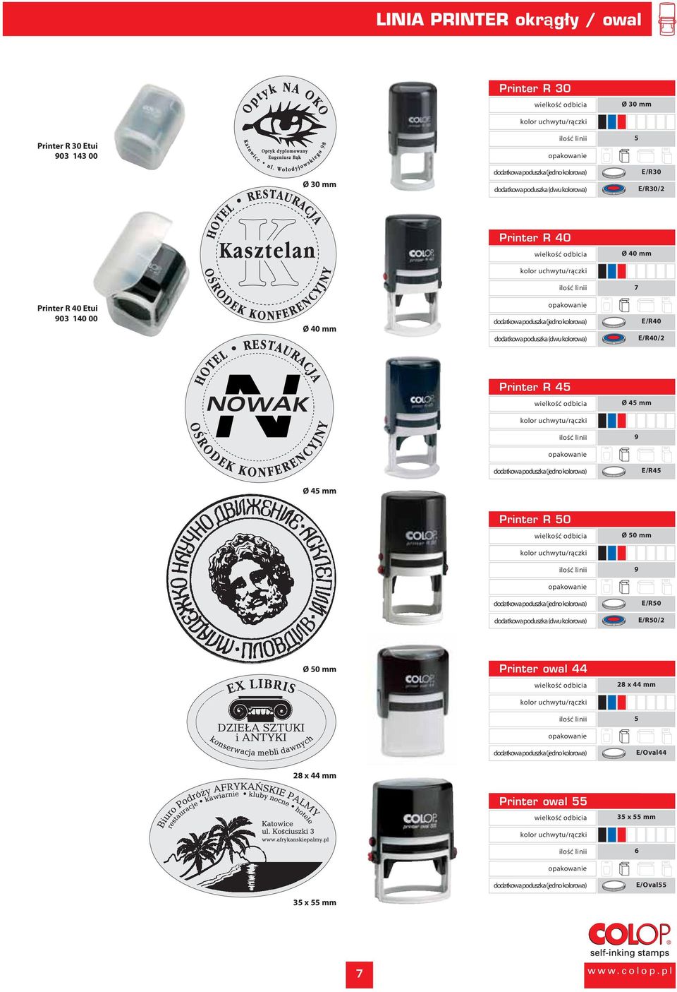 E/R40/2 Printer R 45 Ø 45 mm 9 E/R45 Ø 45 mm Printer R 50 Ø 50 mm 9 E/R50 E/R50/2 Ø 50