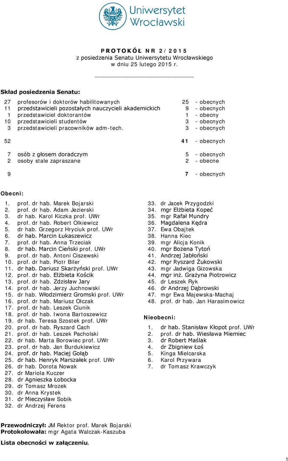 przedstawicieli studentów 3 - obecnych 3 przedstawicieli pracowników adm-tech.