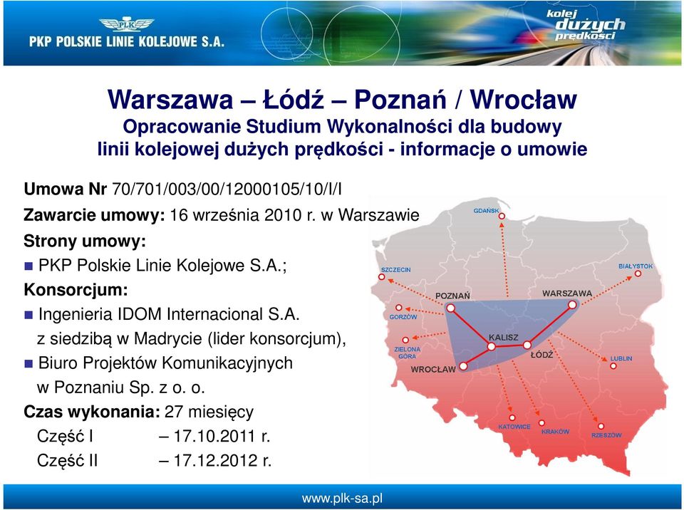 dużych prędkości - informacje o umowie PKP Polskie Linie Kolejowe S.A.