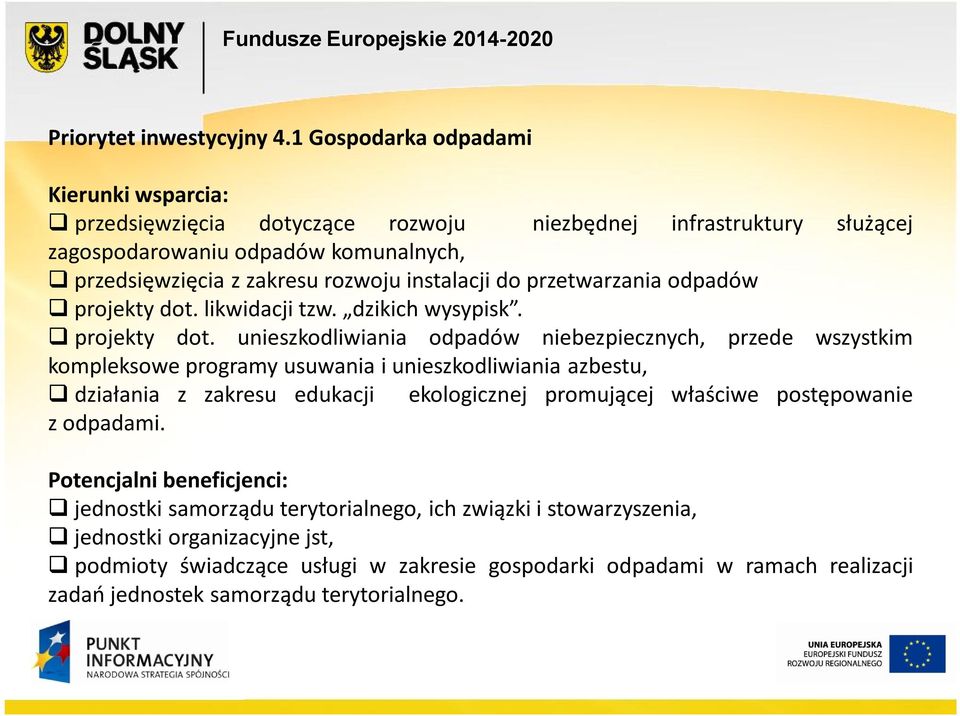 instalacji do przetwarzania odpadów projekty dot.