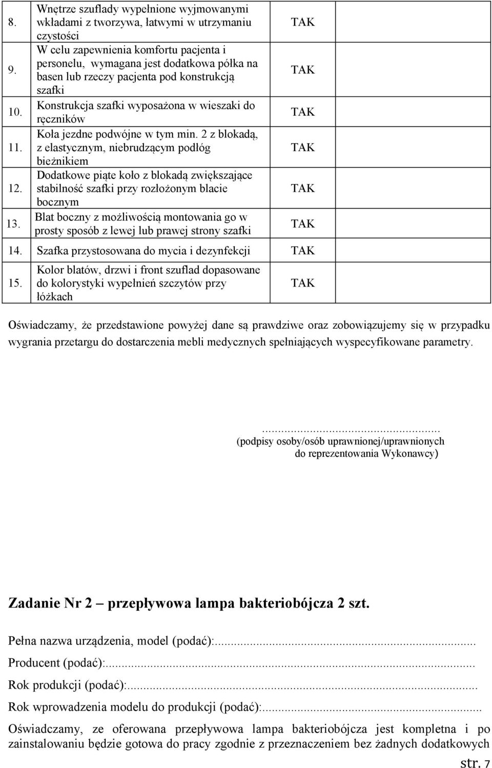 pacjenta pod konstrukcją szafki Konstrukcja szafki wyposażona w wieszaki do ręczników Koła jezdne podwójne w tym min.