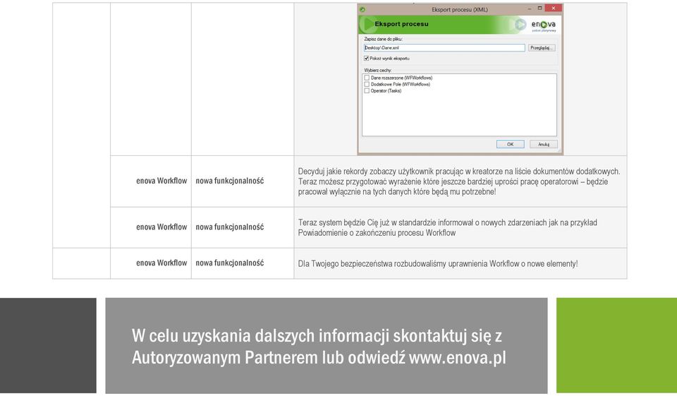 enova Workflow Teraz system będzie Cię już w standardzie informował o nowych zdarzeniach jak na przykład Powiadomienie o zakończeniu procesu Workflow