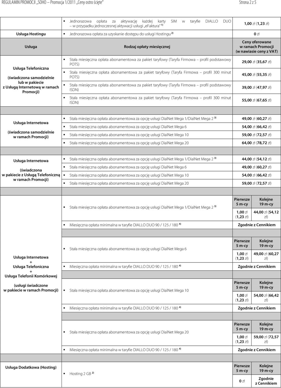 miesięczna opłata abonamentowa za pakiet taryfowy (Taryfa Firmowa profil podstawowy POTS) Stała miesięczna opłata abonamentowa za pakiet taryfowy (Taryfa Firmowa profil 300 minut POTS) Stała