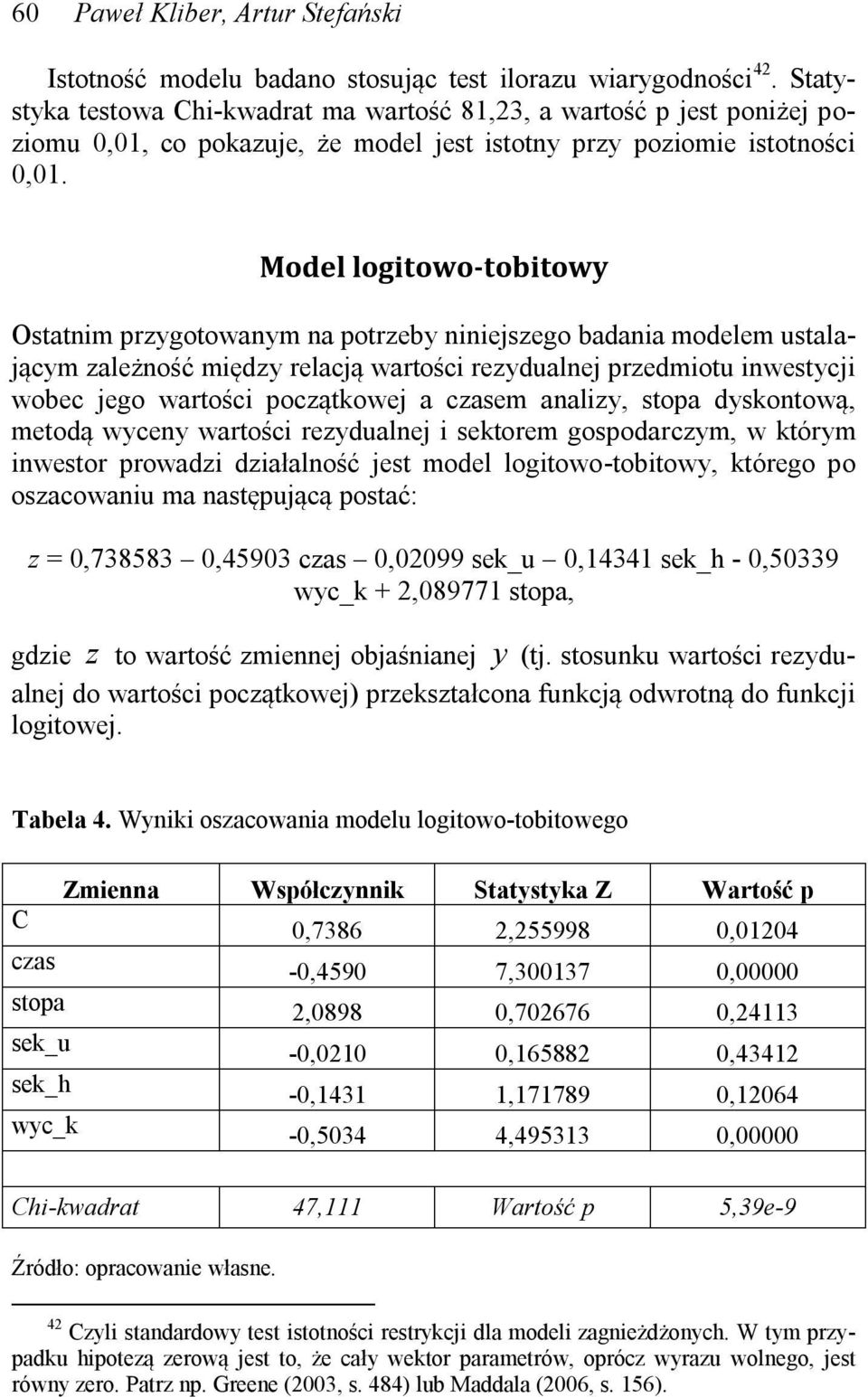 Model logtowo-tobtowy Ostatnm przygotowanym na potrzeby nnejszego badana modelem ustalającym zależność mędzy relacją wartośc rezydualnej przedmotu nwestycj wobec jego wartośc początkowej a czasem