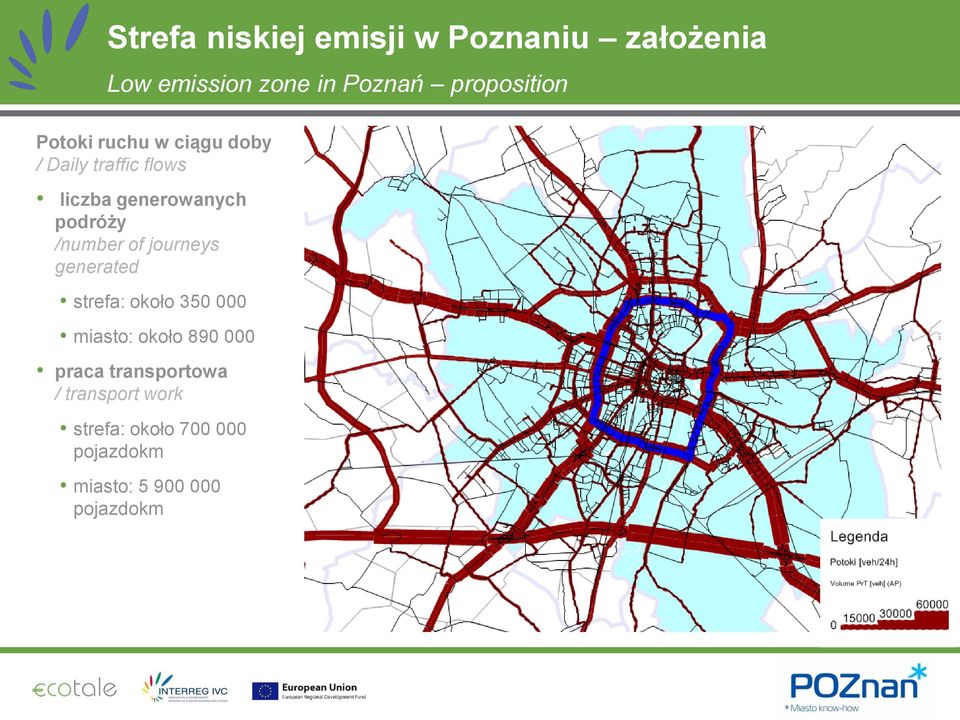 podróży /number of journeys generated strefa: około 350 000 miasto: około 890 000