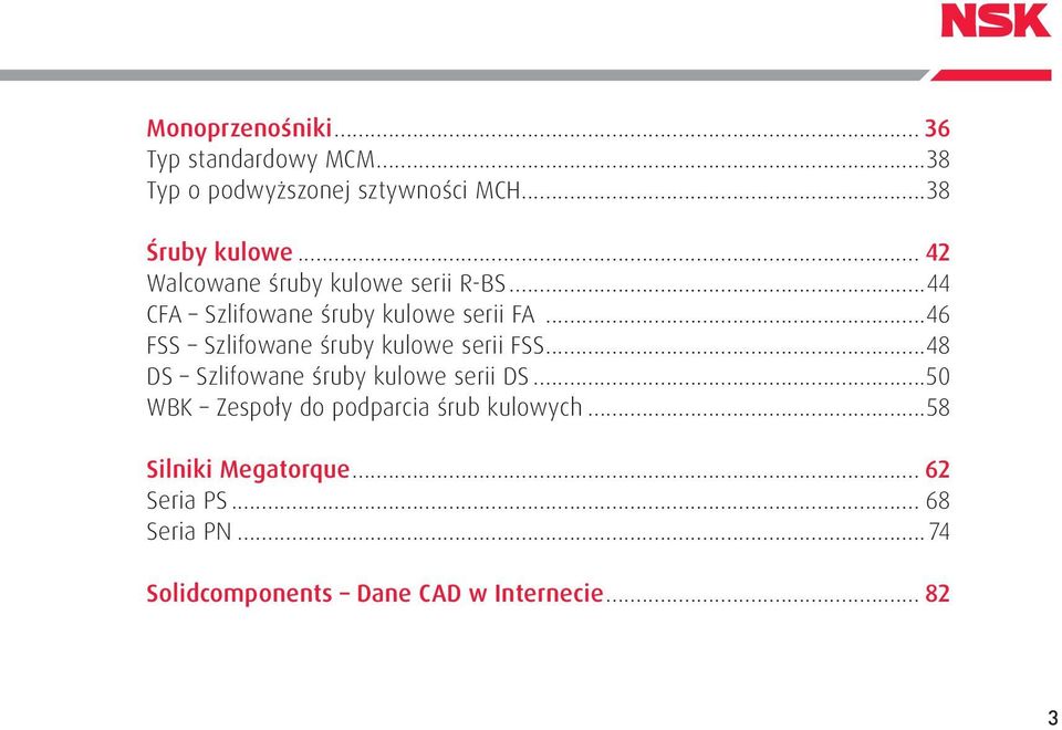 ..46 FSS Szlifowane śruby kulowe serii FSS...48 DS Szlifowane śruby kulowe serii DS.