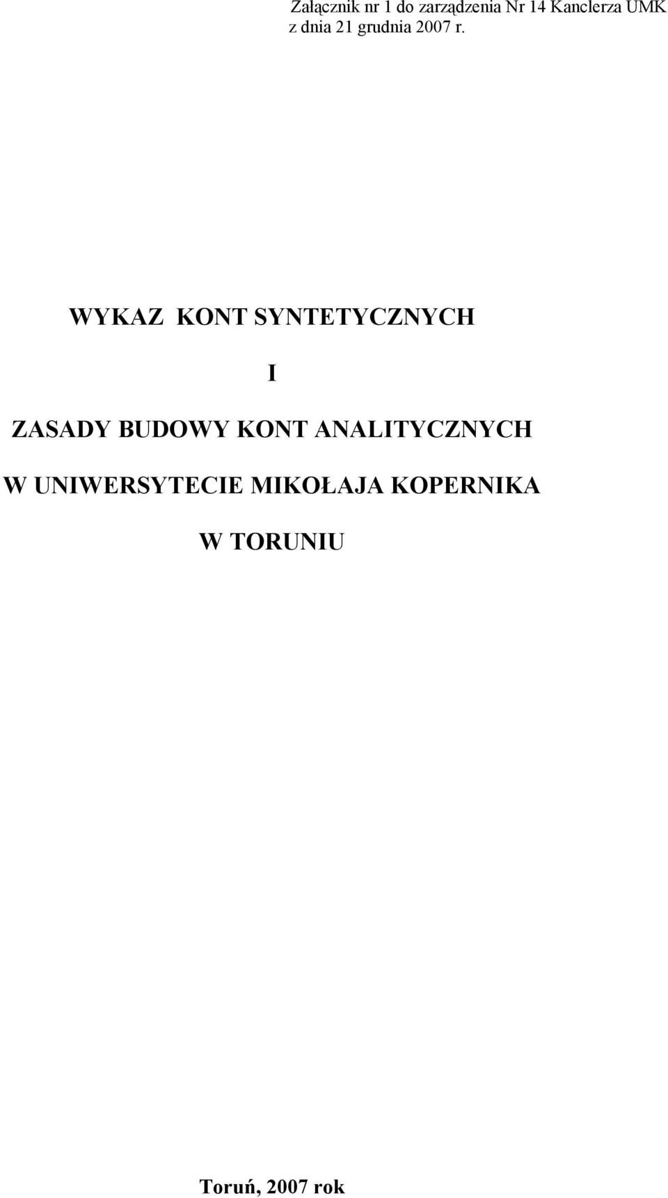 WYKAZ KONT SYNTETYCZNYCH I ZASADY BUDOWY KONT