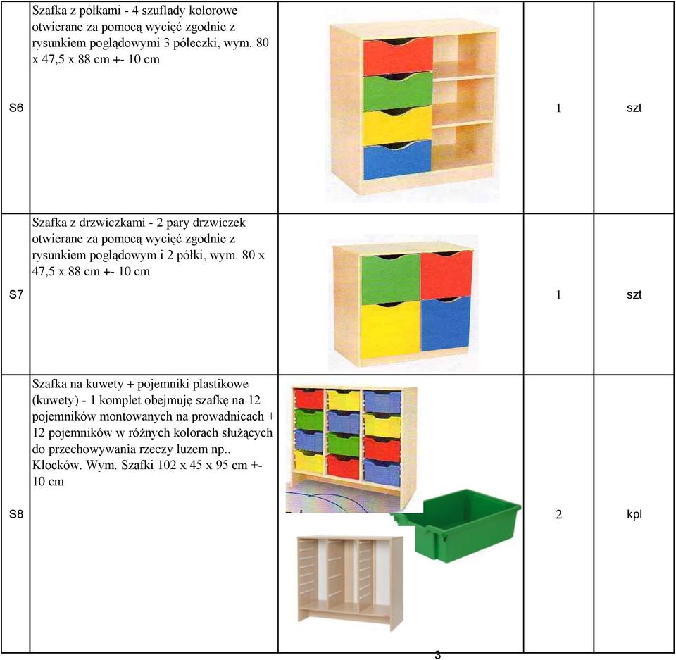 80 x 47,5 x 88 cm +- 10 cm S7 Szafka na kuwety + pojemniki plastikowe (kuwety) - 1 komplet obejmuję szafkę na 12