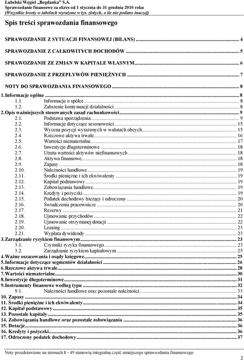 Opis ważniejszych stosowanych zasad rachunkowości... 9 2.1. Podstawa sporządzenia... 9 2.2. Informacje dotyczące sezonowości... 15 2.3. Wycena pozycji wyrażonych w walutach obcych... 15 2.4.
