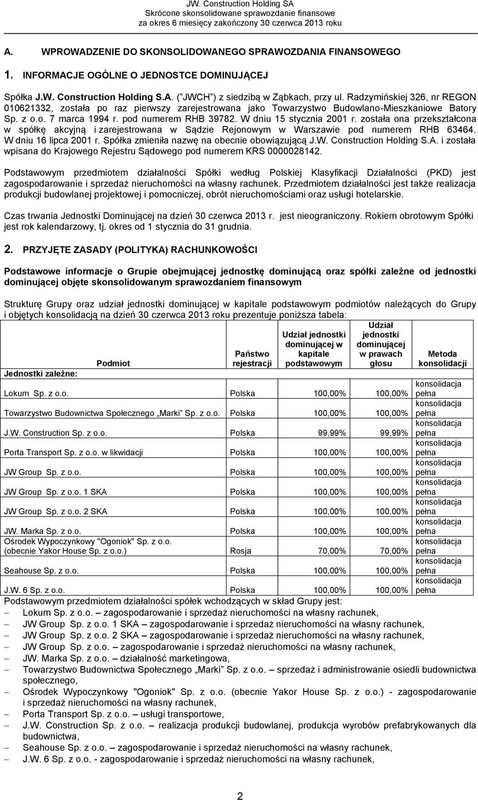 W dniu 15 stycznia 2001 r. została ona przekształcona w spółkę akcyjną i zarejestrowana w Sądzie Rejonowym w Warszawie pod numerem RHB 63464. W dniu 16 lipca 2001 r.