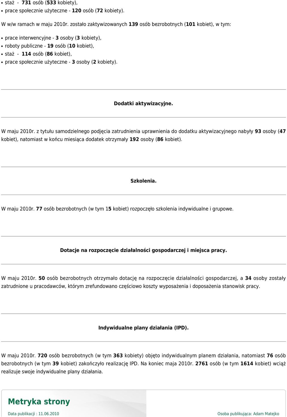 3 osoby (2 kobiety). Dodatki aktywizacyjne. W maju 2010r.