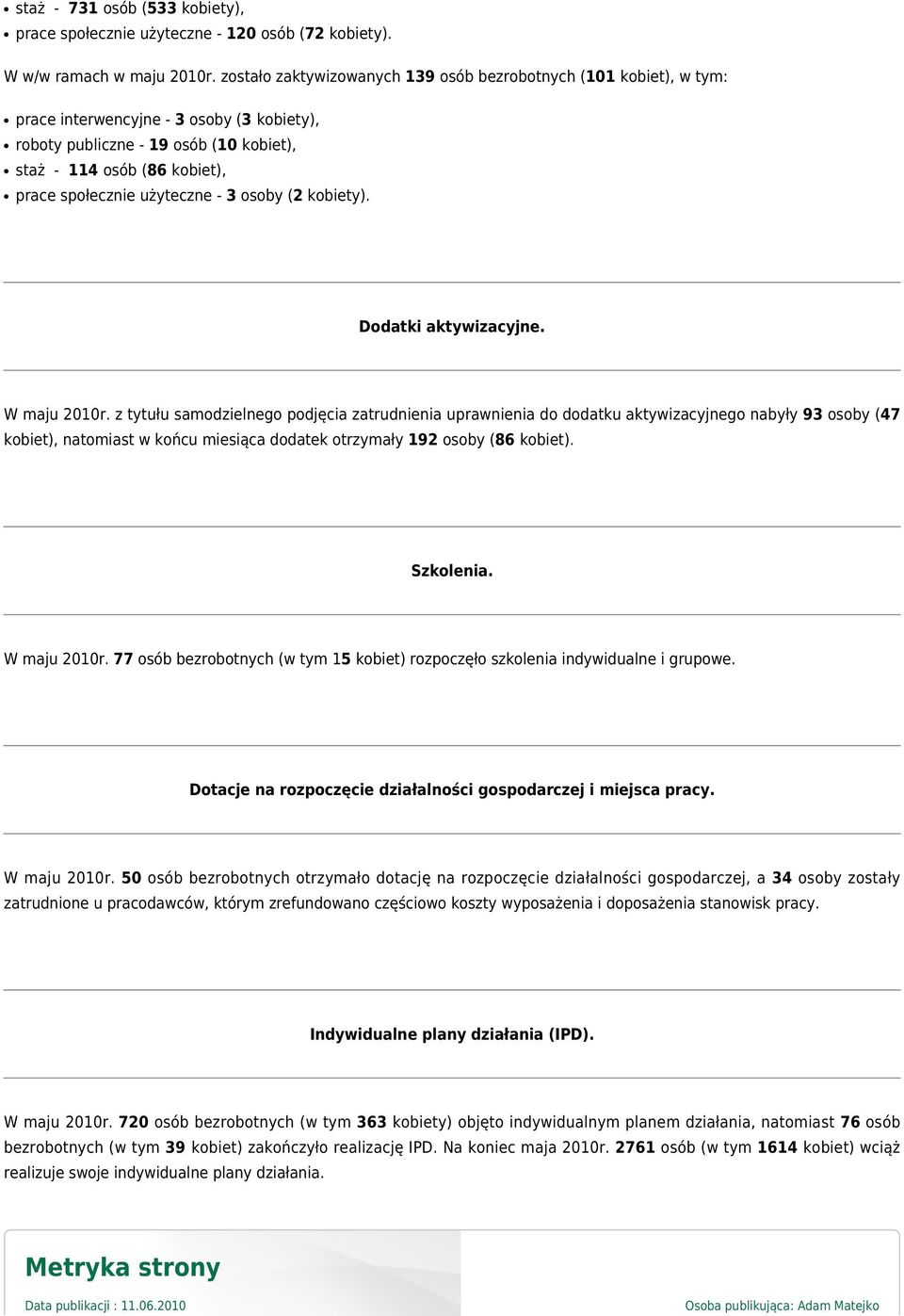 3 osoby (2 kobiety). Dodatki aktywizacyjne. W maju 2010r.