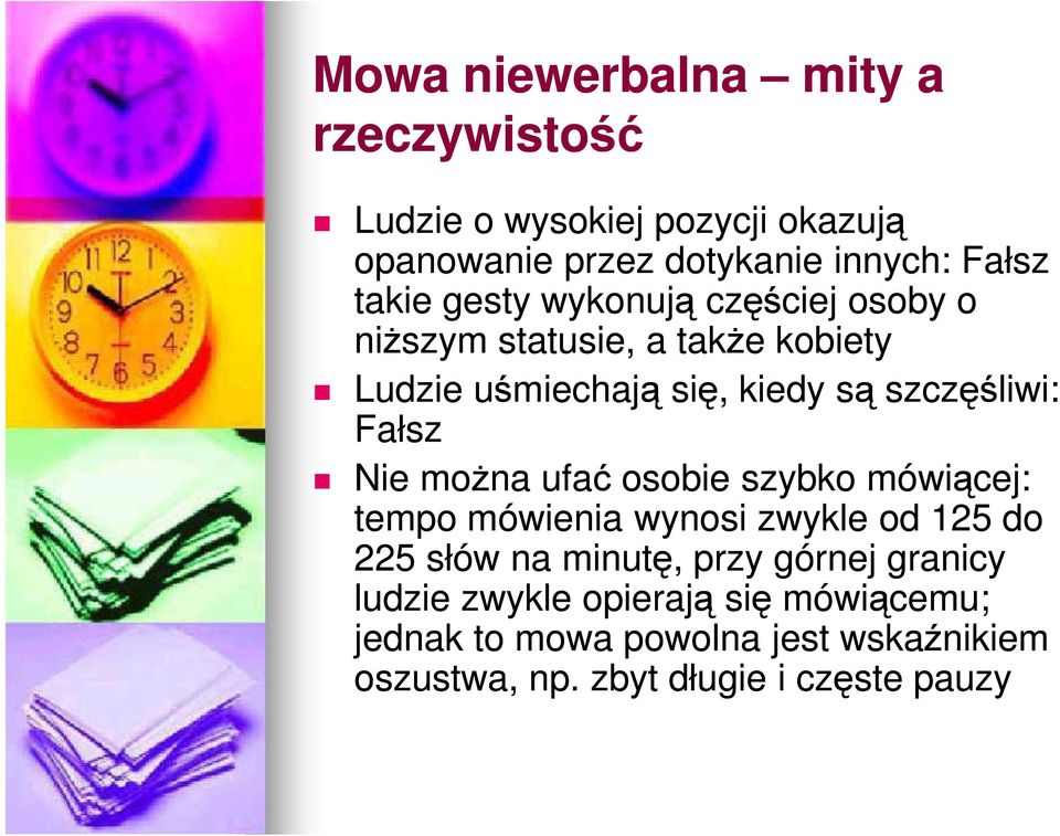 Fałsz Nie można ufać osobie szybko mówiącej: tempo mówienia wynosi zwykle od 125 do 225 słów na minutę, przy górnej