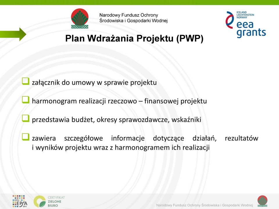 projektu przedstawia budżet, okresy sprawozdawcze, wskaźniki zawiera szczegółowe